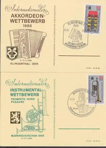 Klingenthal Akkordeon-Wettbewerb 1986 Trompete Horn Posaune Bachtrompete J. Scherzer 2 Schmuckkarten, Maximum