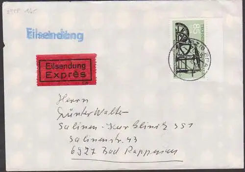 Freiberg Balancier-Dampfmaschine 85 Pfg., DDR 2958, Auslands-Eil-Brief n. Bad Rappenau BRD