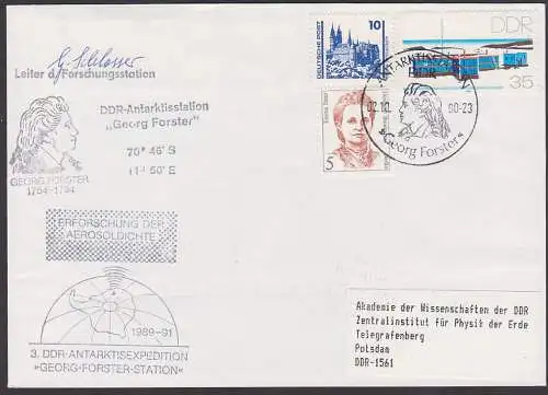 Antarktisstation der DDR Georg Forster, Autogramm vom Leiter der Forschungsstation, Aerosodichte-Forschung 1990, MiF