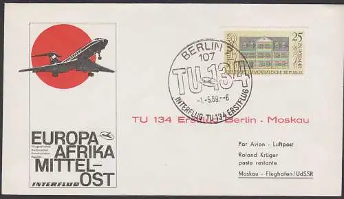 Germany Weimar Schillerhaus DDR 1330 25 Pfg. Lp-Brief nach Moskau Interflug TU 134 Erstflug ab Berlin 1.5.69