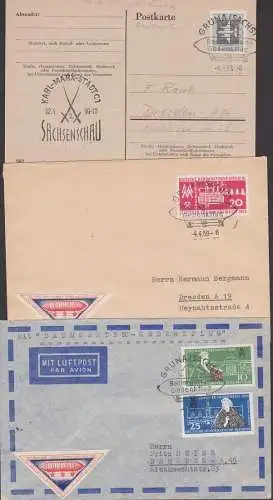 Grüna Sachsen Georg Baumgarten 1959 Gedenkflug, Vignette mit Zeppelin Zigarre, Karl-Marx-Stadt - Leipzig - Dresden, MM