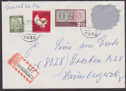 Postkrieg BRD-DDR R-Brief Sindelfingen mit "20 Jahre Vertreibung" grau übermalt, BRD 479 nach Dresden