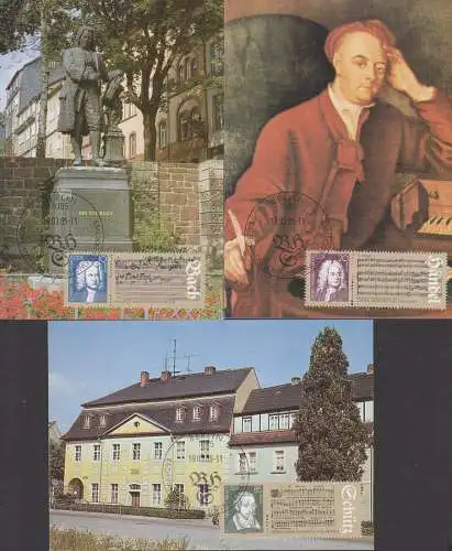 Germany Johann Sebastian Bach, Georg Friedrich Händel, Heinrich Schütz Mc Maximumkarten DDR Marken aus Block