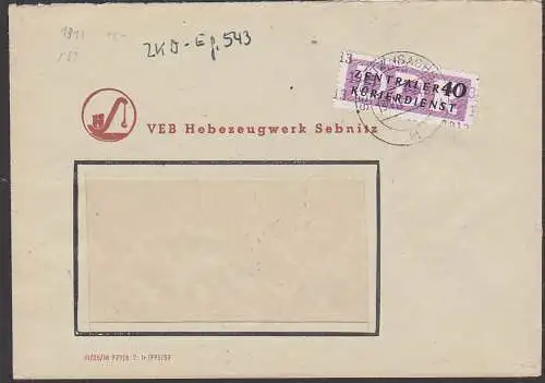 Sebnitz Sachsen VEB Hebewerkzeug ZKD B12(1313) 40 Pfg.  Kreisaufdruck Doppelbrief 19.11.57, Kran