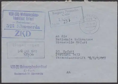 Sömmerda VEB (B) Wohnungsbau ZKD-Kastenst. Empfänger Nationale Volksarmee PDF 1473, Versandanschrift 09/5/0/007