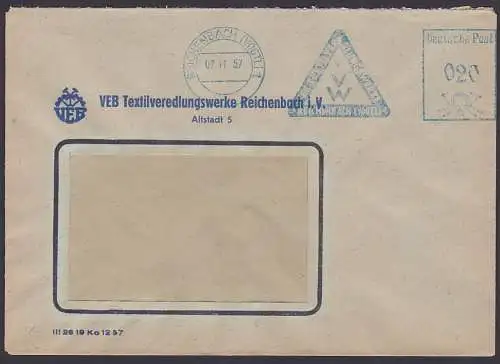 Reichenbacvh Vogtland DDR, AFS 7.11.57 VEB Textilveredlungswerk