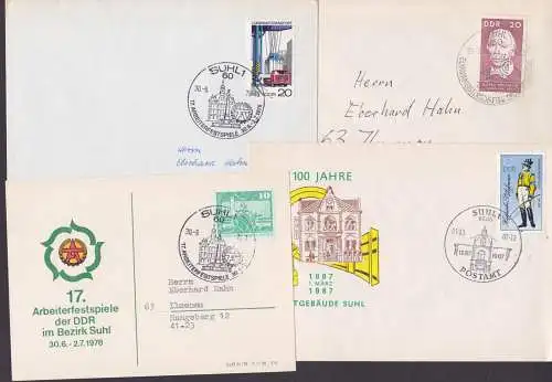 Suhl DDR SSt. Postamt, Arbeiterfestspiele Rathaus Europameisterschaft Sportschießen