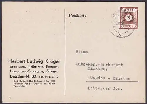 Dresden N30 22.9.45 SBZ OPD Ostsachsen 42A, 5 Pf . portogenau auf Firmenkarte