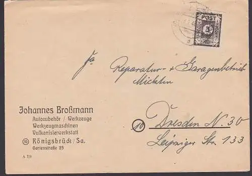 OPD Ostsachsen, MiNr. 51aI, 3 Pf. Ziffer im Kreis Drucksache Königsbrück Sachsen Autozubehör Vulkanisierwerkstatt