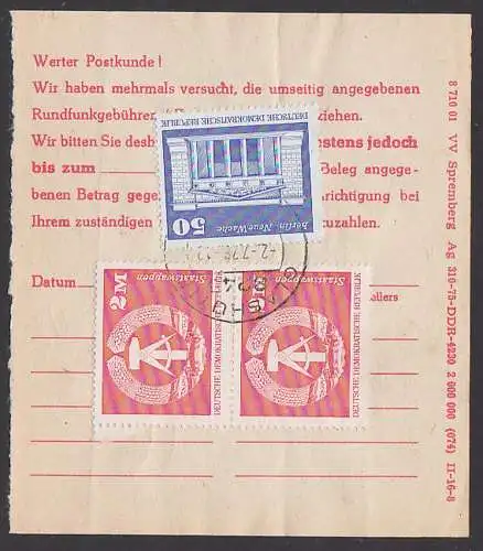 Deutsche Post intern Einzahlungsbeleg 4,50 für eine Schließfach-Gebühr aus Glashütte 2.7.76, "M(2) und 0,50 Bauwerke