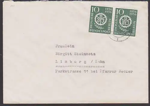 Verein deutscher Ingenieure 10 Pfg. Berlin(West) Mi-Nr. 138(2) Berlin-Dahlem nach Limburg