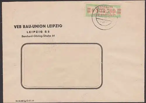 Leipzig S3 DDR ZKD B31 B 20Pf. Wertstreifen VEB Bau-Union 5.7.60, Zentraler Kurierdienst