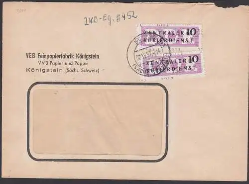 KÖNIGSTEIN Sächsische Schweiz DDR ZKD B10(1311) VEB Feinpapierfabrik VVB Papier und Pappe 2.11.57