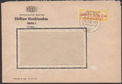Görlitz DDR ZKD B17 M 20 Pf. Wertstreifen 11.3.58, VEB Maschinenbu  GMB