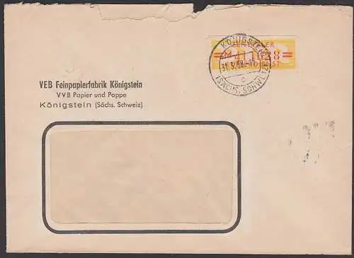 Königstein Sächsische Schweiz DDR ZKD B17M 20 Pf. Wertstreifen 31.3.58, VEB Feinpapierfabrik VVB Papier  und Pappe