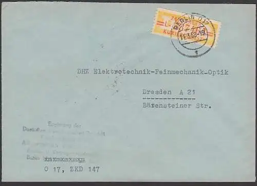 BERLIN O17 DDR ZKD B17L 20 Pf. Wertstreifen 11.3.58, Regierung der DDR Ministerium, ZKD-Br. 147