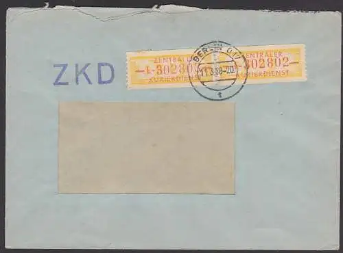 BERLIN O17 DDR ZKD B16L 10Pf. Wertstreifen als MeF 11.3.58,VEB Funkwerk Köpenick, ZKD-Nr. 161