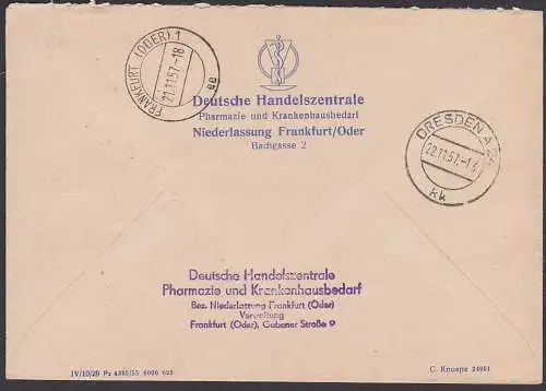 Frankfurt (Oder), DDR ZKD-Brief B15(5000) Kreisaufdruck, Handelszentrale Pharmazie u. Krankenhausbedarf