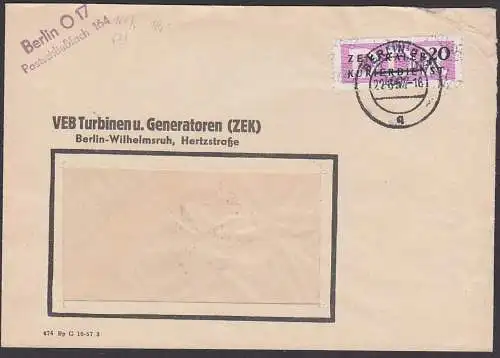 Berlin-Wilhelmsruh, DDR ZKD-Brief B15(1607) Kreisaufdruck, VEB Turbinen u. Generatoren (ZEK) PSF 164