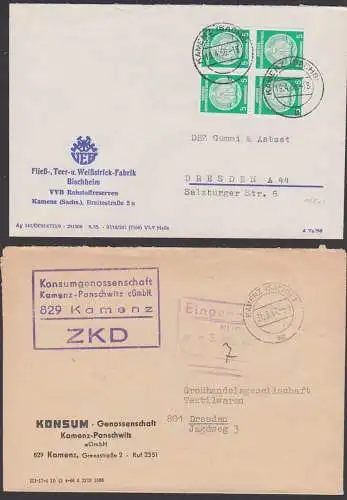 Kamenz DDR 2 Briefe Konsumgenossenschaft Panschwitz, ZKD-Brief, Bischheim Fließ- Teer- u. Weißstrick-Fabrik