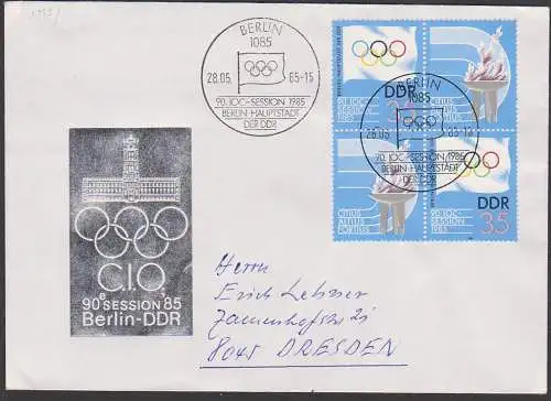 Germany Berlin  DDR 90. IOC Session 1985 2949 FDC Rotes Rathaus, Olympische Flagge Feuer