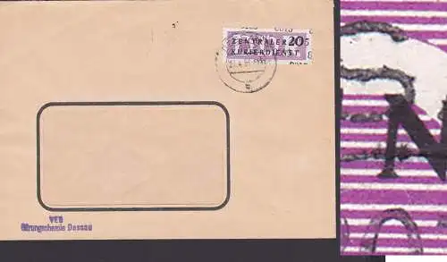 ZKD B11(8015), PF  von Urmarke 7I "linke Serife von N abgebrochen",  Kat.: -.- , Dessau VEB Gärungschemie, 27.4.57