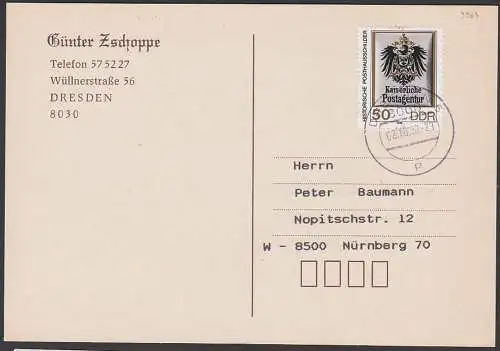 Kaiserliche Postagentur Posthausschild Karte vom DDR-Letzttag DDR 3304 portogenau, Marke nur 8 Monate nutzbar!