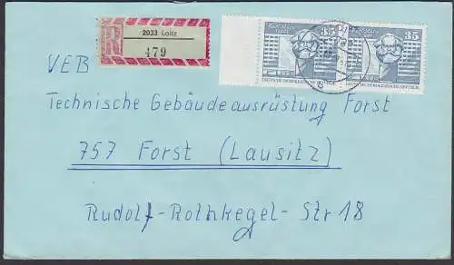 Karl Marx Germany Karl-Marx-Stadt 35 Pf. (2) R-Brief aus Loitz nach Forst, DDR 1821 im Paar