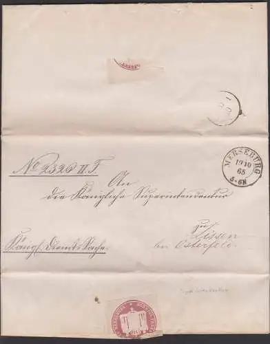Merseburg 19.10. 1865, Königliche Dienstsache nach Lissen bei Osterfeld an königl. Superintendantur mit viel Text