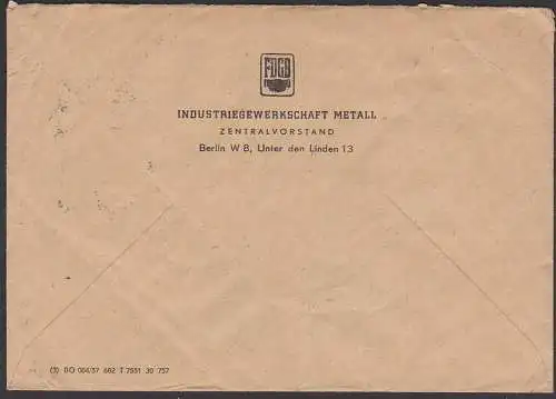 BERLIN N4, SoSt. RADIO DDR - Dein Sender -, 20 Pf Stalinallee senkr. Paar in soz. Ausland Doppelbrief, FDGB IG Metall