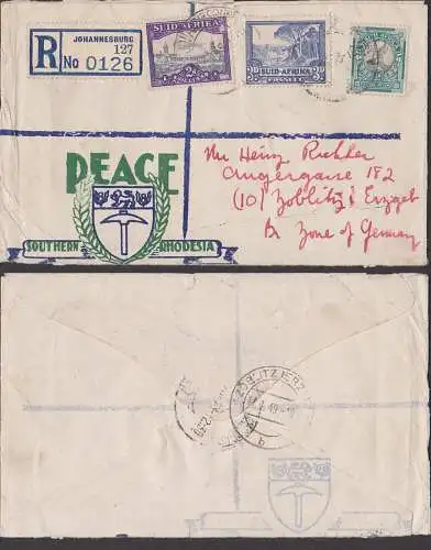 Johannesburg Namibia Suid-Afrika, South-West Africa R-Brief nach ZöblitzDeutschland Peace southern rhodesia