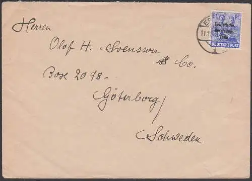 Auslandsbrief aus Erfurt nach Göteborg Schweden portogenau, SBZ 194, Altstempel