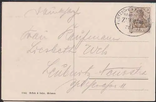 Königsbrück Rathaus mit Ratskeller Springbrunnen 1911 mit Bahnhpoststempel KLOTZSCHE - KÖNIGSBRÜCK Zug 2736