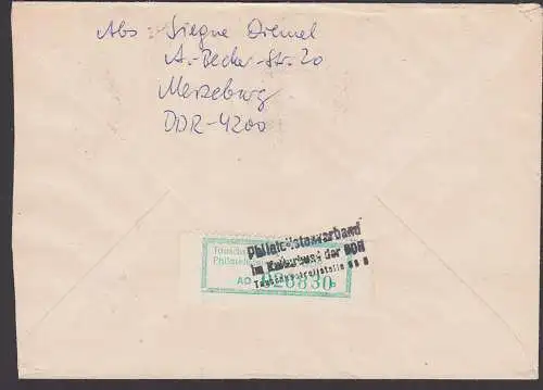 Dresden Grünes Gewölbe Einschreiben-Satzbrief nach Fürth, rs. Tauschmarke des Kulturebundes der DDR aus Merseburg