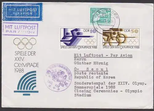 Olympische Spiele 1988 Lp-Auslands-Bf Arnsdorf mit "zurück" nach SEOUL Korea