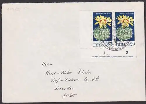 Kakteen mit Blüte portogenau 25 Pf. DDR 1926(2) , SoSt. vom 2.10.1990
