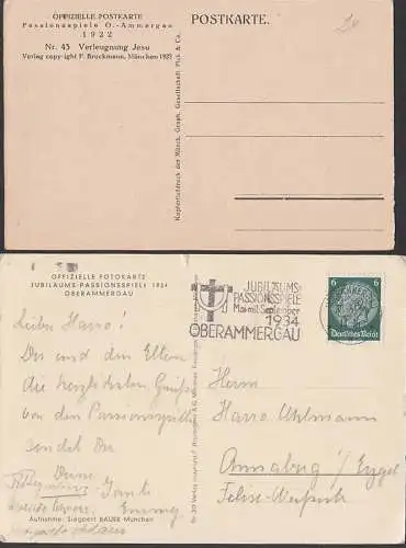 Passionsspiele Ober-Ammergau "Verleugnung Jesu" 1922, Fotokarte MWSt. 1934 Jubiläums-P.-Spiele, Abschied von Bethanien