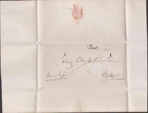 Wangen Faltbrief  1837 mit  Inhalt frei, Vorphilatelie, an königlichen Oberrechnungskammer Stuttgart, Armen Sache