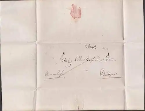 Wangen Faltbrief  1837 mit  Inhalt frei, Vorphilatelie, an königlichen Oberrechnungskammer Stuttgart, Armen Sache