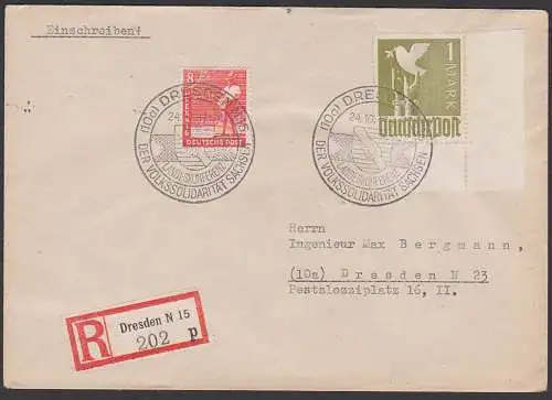 DRESDEN N15 R-Bf, SoSt. 24.10.47 Landeskonferenz der Volkssolidarität Sachsen, Doppelbrief