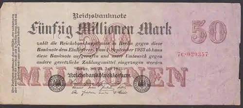 Reichsbanknote 50 Millionen vom 1.9.23 - Rosenberg 97 mit 7C Germany