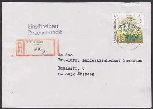 Oberhof Rennsteiggarten, 350 Pf Alpenedelweiß, BRD 1509, R-Brief Dresden, portogenau Ortsbrief
