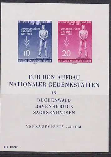 Int. Tag der Befreiung vom Faschismus 1955 Block 11 postfrisch, Ehrenmal Brandenburg (Havel)