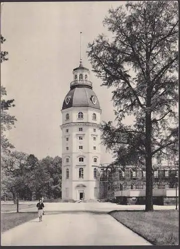 Zoo Elefant Bär Affe Karlsruhe MWSt. "Besucht uns im Karlsruher Zoo" Ak Schlossturm 1957