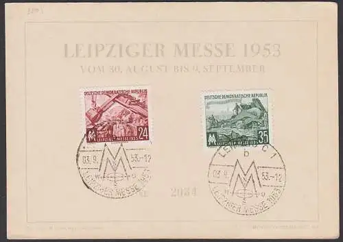 Gedenkblatt Leipziger Herbstmesse 1953, DDR 380/81, SoSt. Leipzig C1 MM Windrose