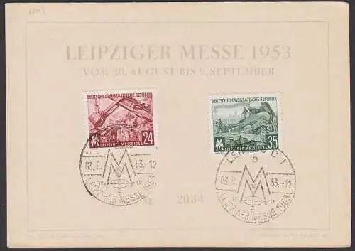 Gedenkblatt Leipziger Herbstmesse 1953, DDR 380/81, SoSt. Leipzig C1 MM Windrose