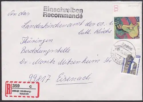 Hildburghausen R-Zettel in neuer Form 1995 (nur kurze Zeit verwendet ) R-Brief  mit 350 Pf. Externsteine