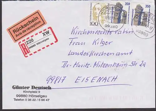 Hörselgau R-Zettel in neuer Form 1997 (nur kurze Zeit verwendet )R-Brief mit Rs. mit 350 Pf. (2) Externsteine