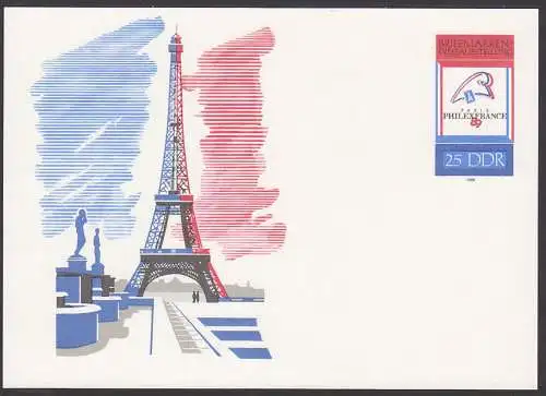 La Tour Eiffel Paris Eiffelturm Philexfrance 1989, DDR-Ganzsache ungebraucht