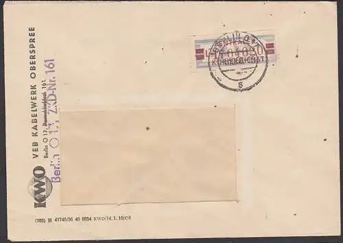 ZKD-Brief B21L BERLIN O17 VEB Kabelwerk Oberspree ZKD-Nr. 161, vom 8.10.58, Billett-Wertstreifen
